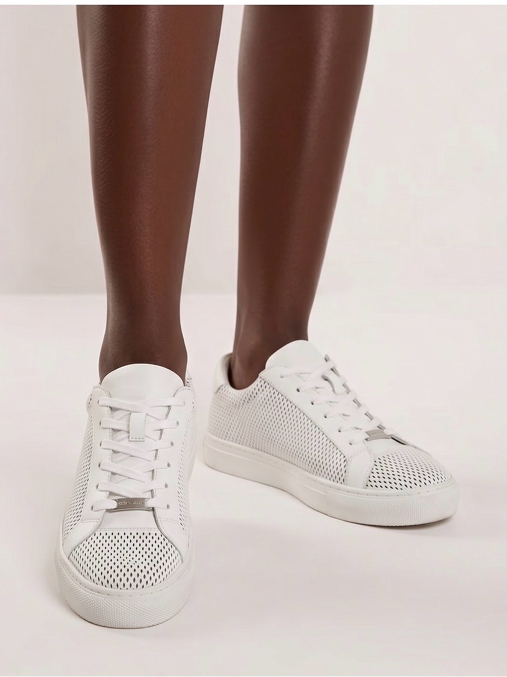 J/SLIDES NYC White “Lorrie” Perforated Leather Sneaker